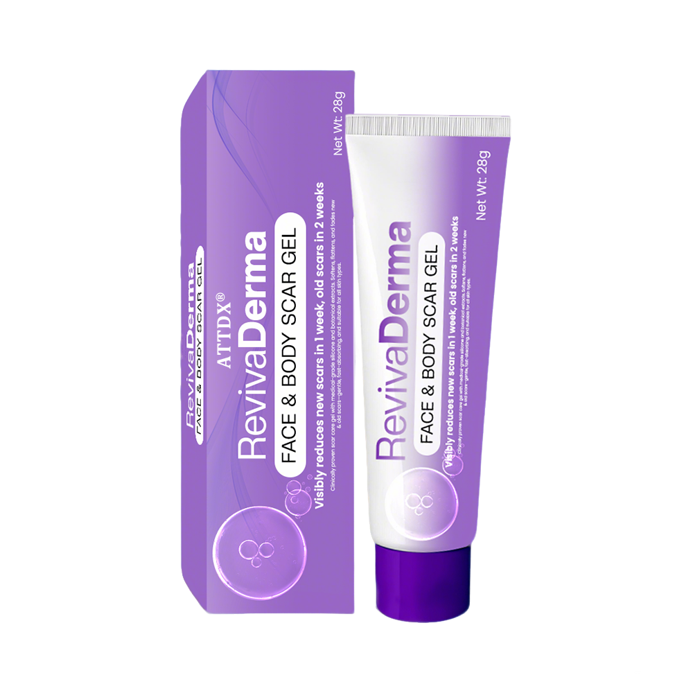 ATTDX® RevivaDerma Face & Body Scar Gel - Clinically proven to flatten and fade surgical scars, acne marks, burns, and trauma-related scars