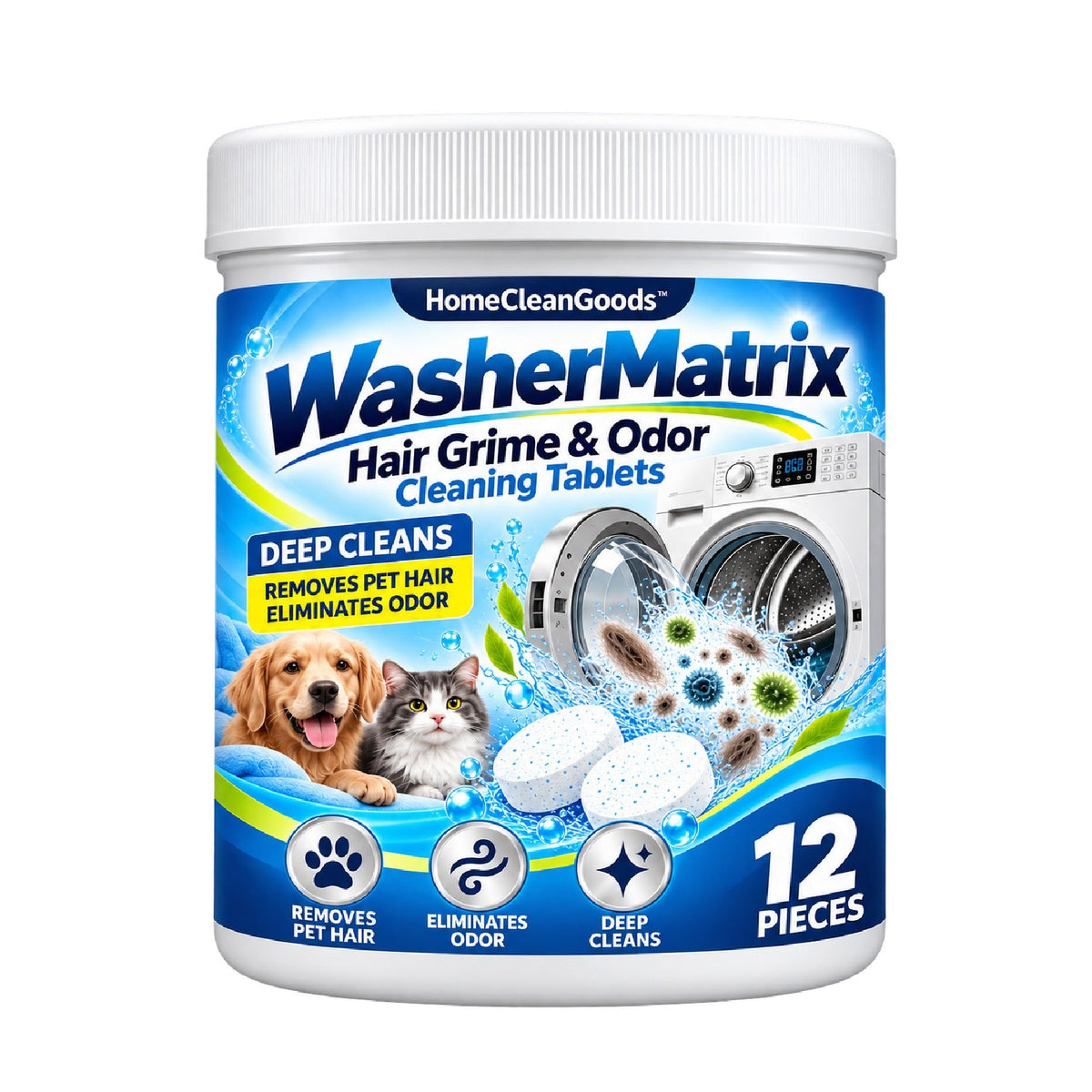 HomeCleanGoods™ WasherMatrix Hair Grime & Odor Cleaning Tablets