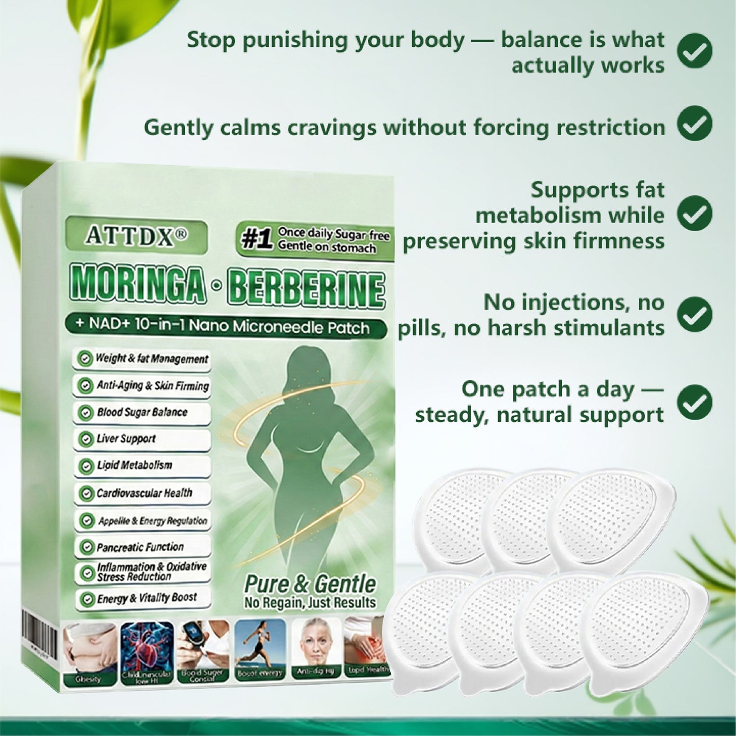 ATTDX® Moringa · Berberine + NAD+ 10-in-1 Nano Microneedle Patch