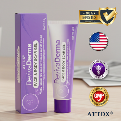 ATTDX® RevivaDerma Face & Body Scar Gel - Clinically proven to flatten and fade surgical scars, acne marks, burns, and trauma-related scars