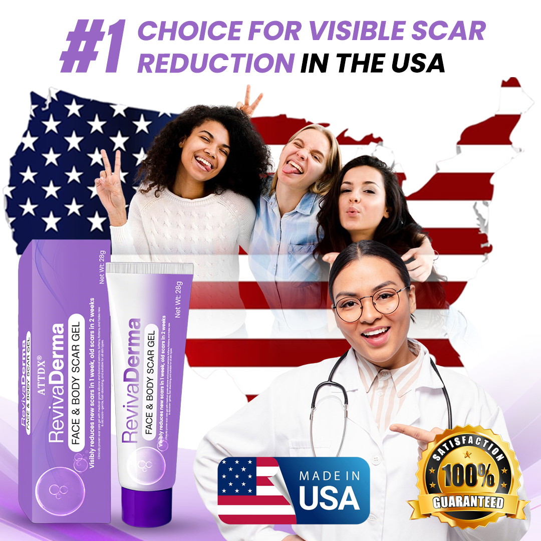 ATTDX® RevivaDerma Face & Body Scar Gel - Clinically proven to flatten and fade surgical scars, acne marks, burns, and trauma-related scars