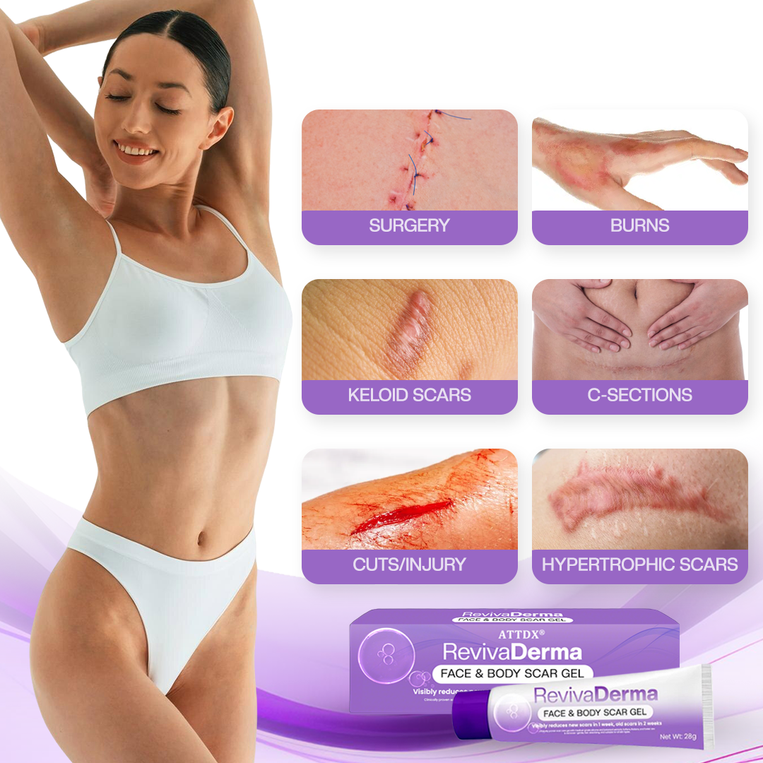 ATTDX® RevivaDerma Face & Body Scar Gel - Clinically proven to flatten and fade surgical scars, acne marks, burns, and trauma-related scars