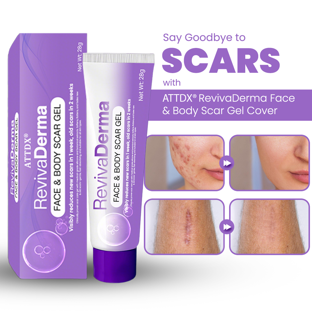 ATTDX® RevivaDerma Face & Body Scar Gel - Clinically proven to flatten and fade surgical scars, acne marks, burns, and trauma-related scars