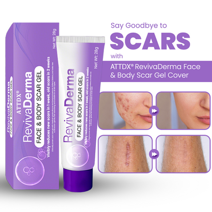 ATTDX® RevivaDerma Face & Body Scar Gel - Clinically proven to flatten and fade surgical scars, acne marks, burns, and trauma-related scars