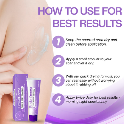 ATTDX® RevivaDerma Face & Body Scar Gel - Clinically proven to flatten and fade surgical scars, acne marks, burns, and trauma-related scars