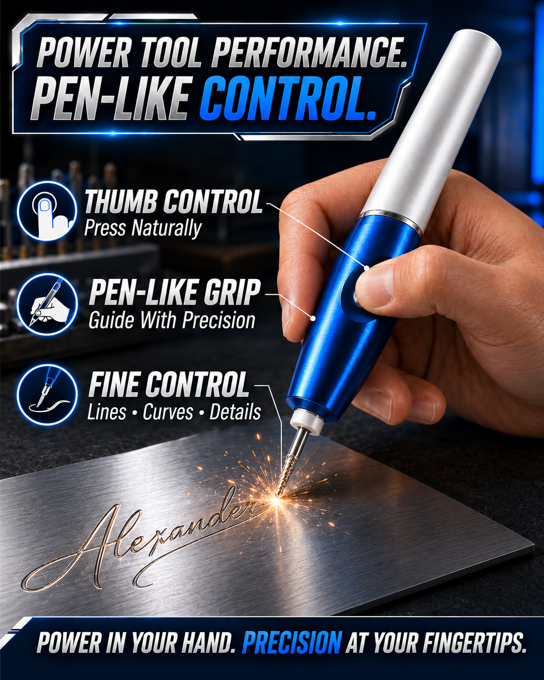 HiFiveGo™ TorqueScribe 20K Load-Sense Electric Engraving Pen