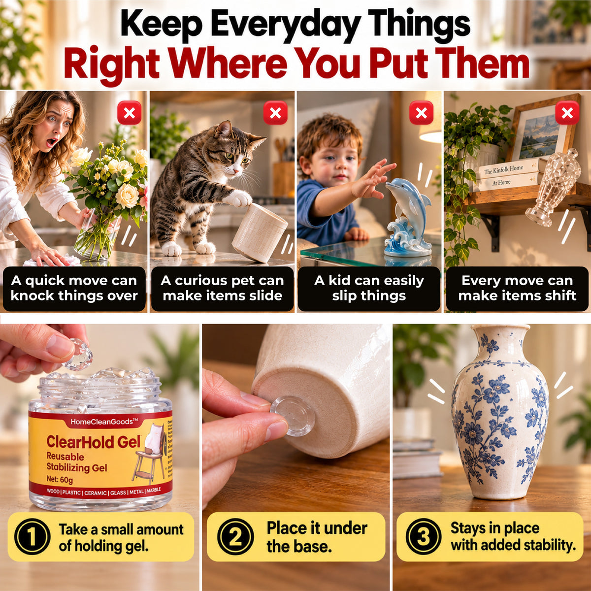 HomeCleanGoods™ ClearHold All-Purpose Reusable Stabilizing Gel