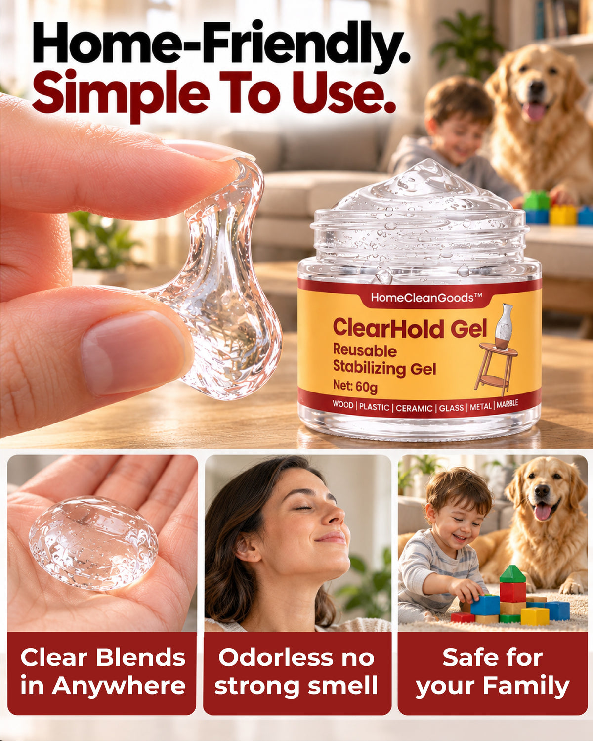 HomeCleanGoods™ ClearHold All-Purpose Reusable Stabilizing Gel