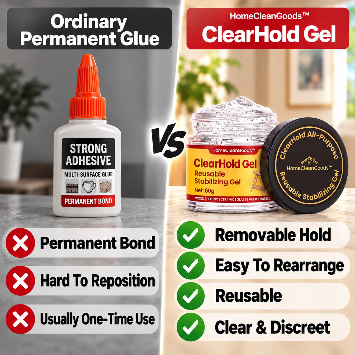 HomeCleanGoods™ ClearHold All-Purpose Reusable Stabilizing Gel