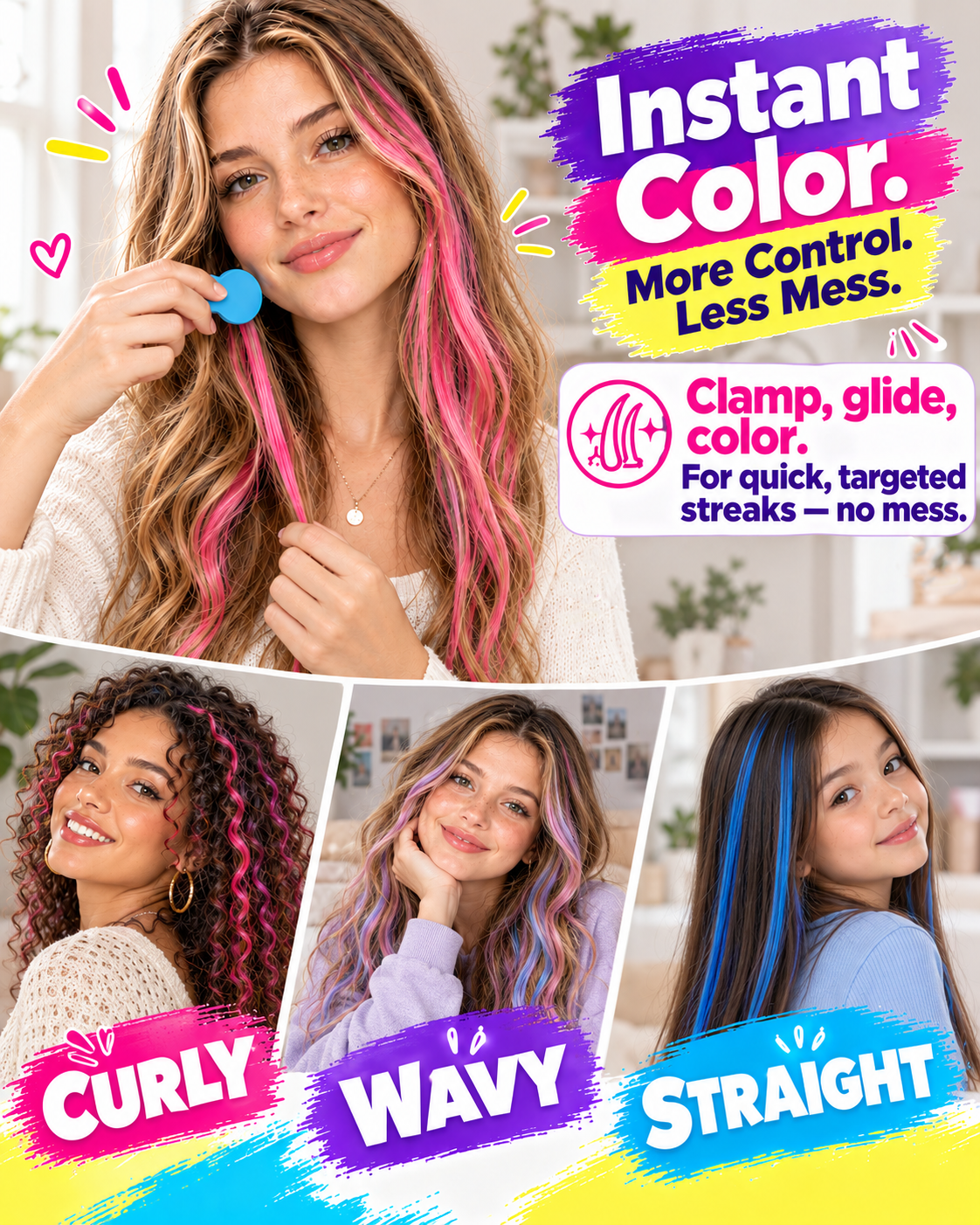 HomeCleanGoods™ ColorGlide Instant DIY Temporary Pressed Hair Chalk