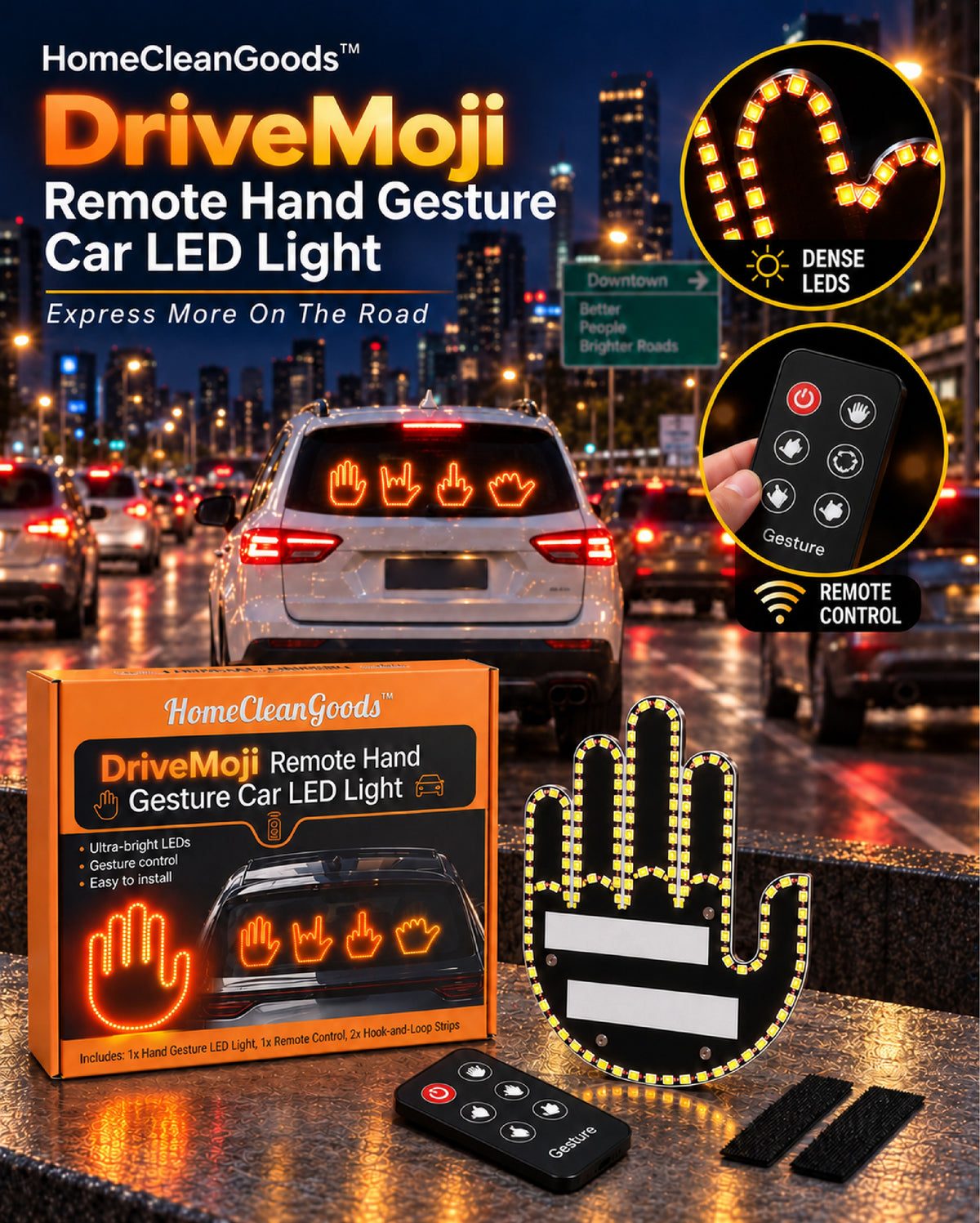 HomeCleanGoods™ DriveMoji Remote Hand Gesture Car LED Light