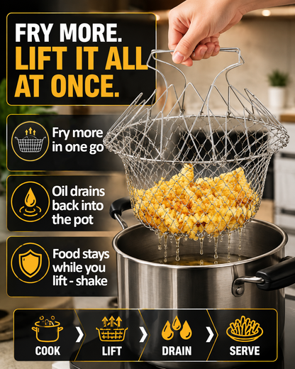 HomeCleanGoods™ FlexiCook Multi-Use Collapsible Fry & Strain Basket