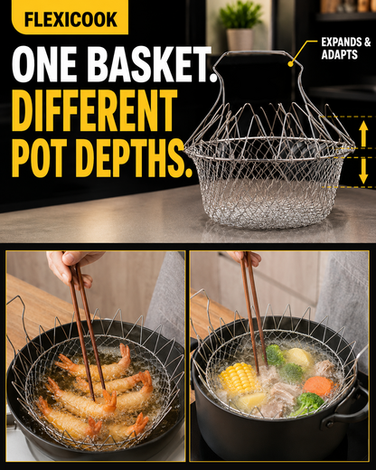 HomeCleanGoods™ FlexiCook Multi-Use Collapsible Fry & Strain Basket