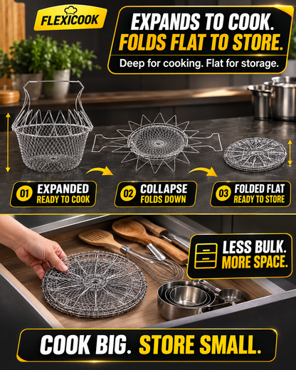 HomeCleanGoods™ FlexiCook Multi-Use Collapsible Fry & Strain Basket