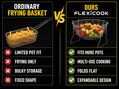 HomeCleanGoods™ FlexiCook Multi-Use Collapsible Fry & Strain Basket