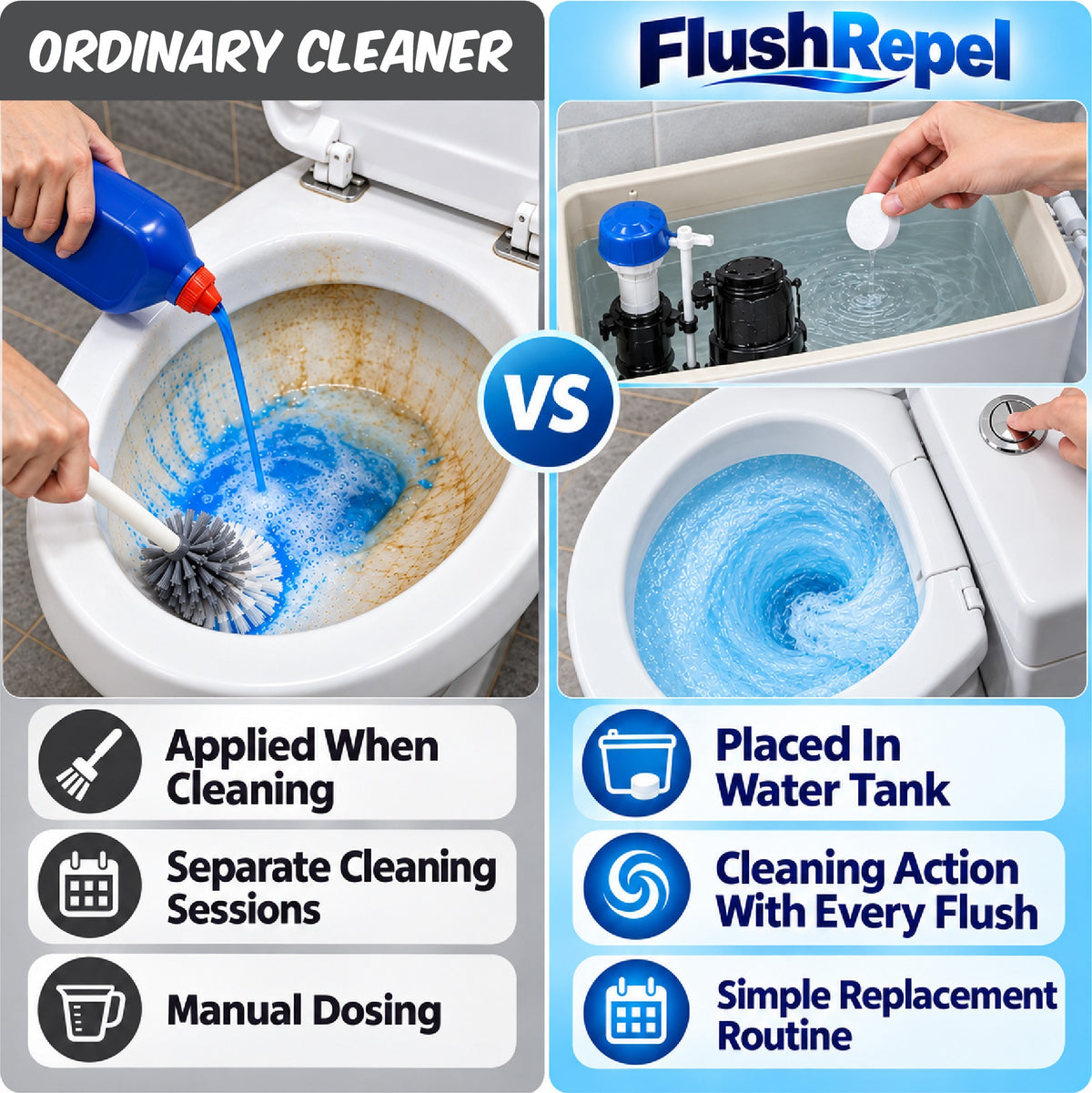 HomeCleanGoods™ FlushRepel Anti-Residue Deodorizing Toilet Tank Tablets