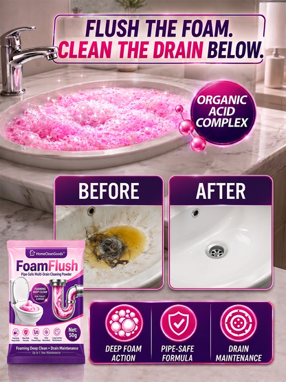HomeCleanGoods™ FoamFlush Pipe-Safe Multi-Drain Cleaning Powder
