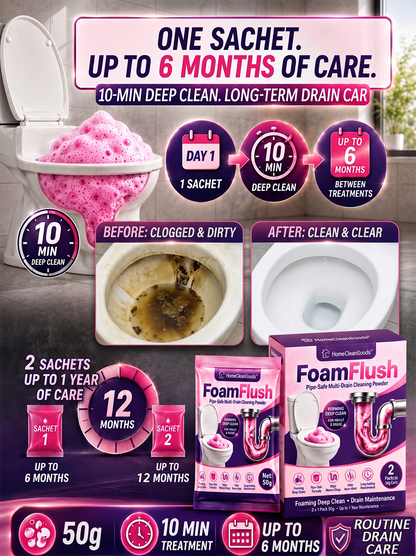 HomeCleanGoods™ FoamFlush Pipe-Safe Multi-Drain Cleaning Powder