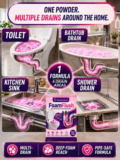 HomeCleanGoods™ FoamFlush Pipe-Safe Multi-Drain Cleaning Powder