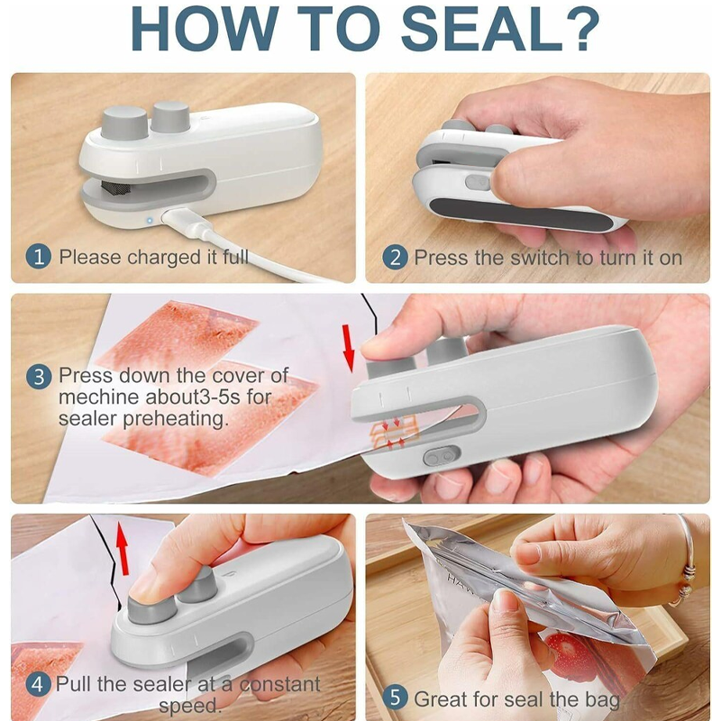 HomeCleanGoods™ FoodLock 2-in-1 Mini Heat Sealer Cutter