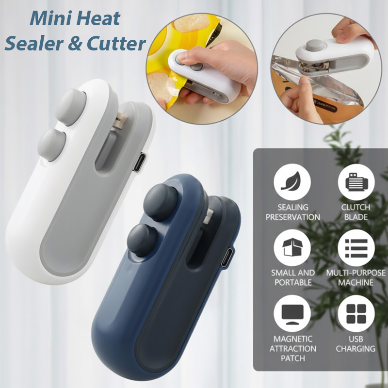 HomeCleanGoods™ FoodLock 2-in-1 Mini Heat Sealer Cutter