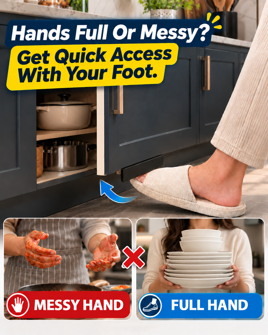 HomeCleanGoods™ FootPull Hands-Free Quick Cabinet Opener