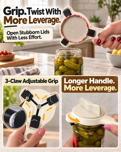 HomeCleanGoods™ GripLever 4-in-1 Adjustable 3-Claw Jar Opener