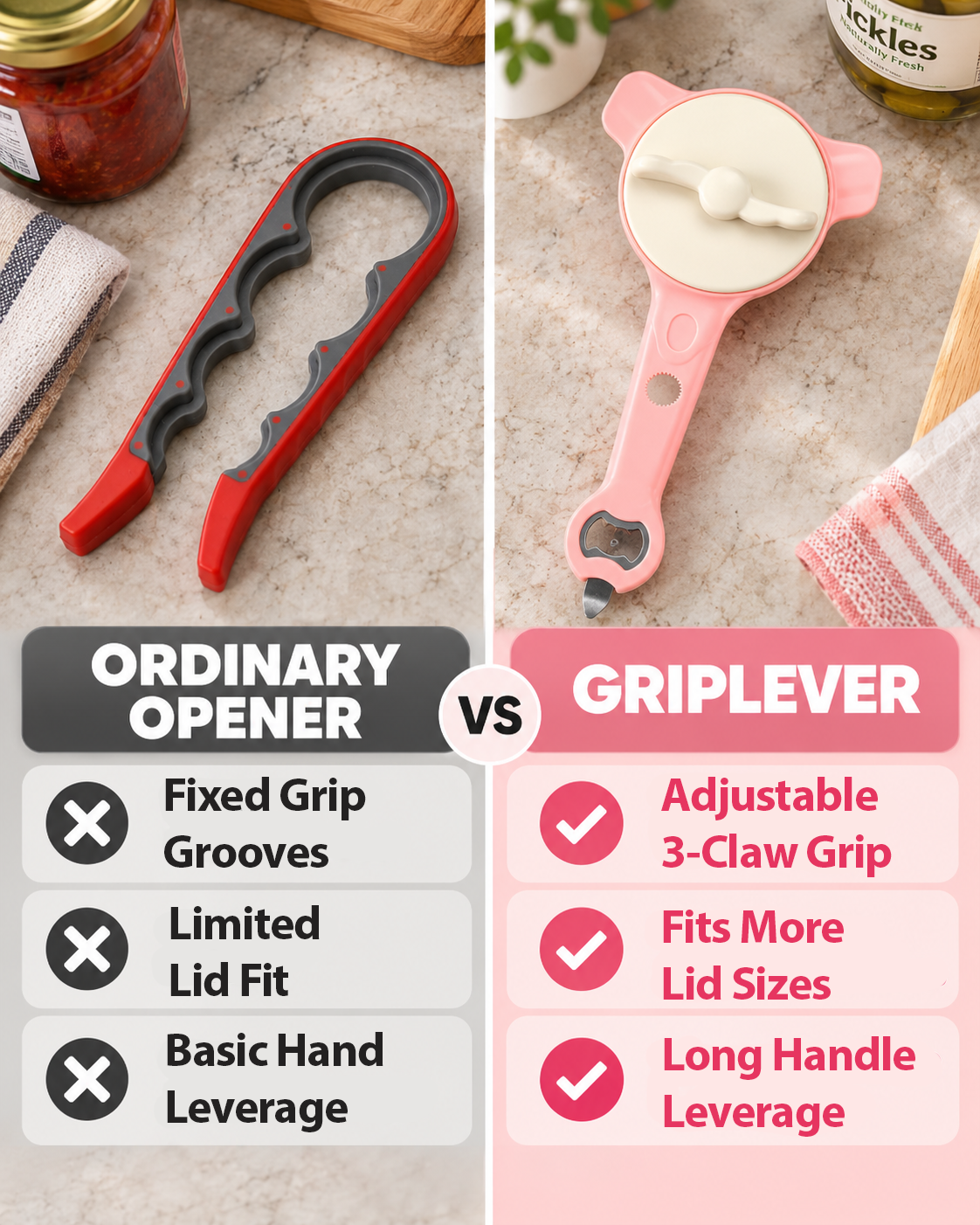 HomeCleanGoods™ GripLever 4-in-1 Adjustable 3-Claw Jar Opener