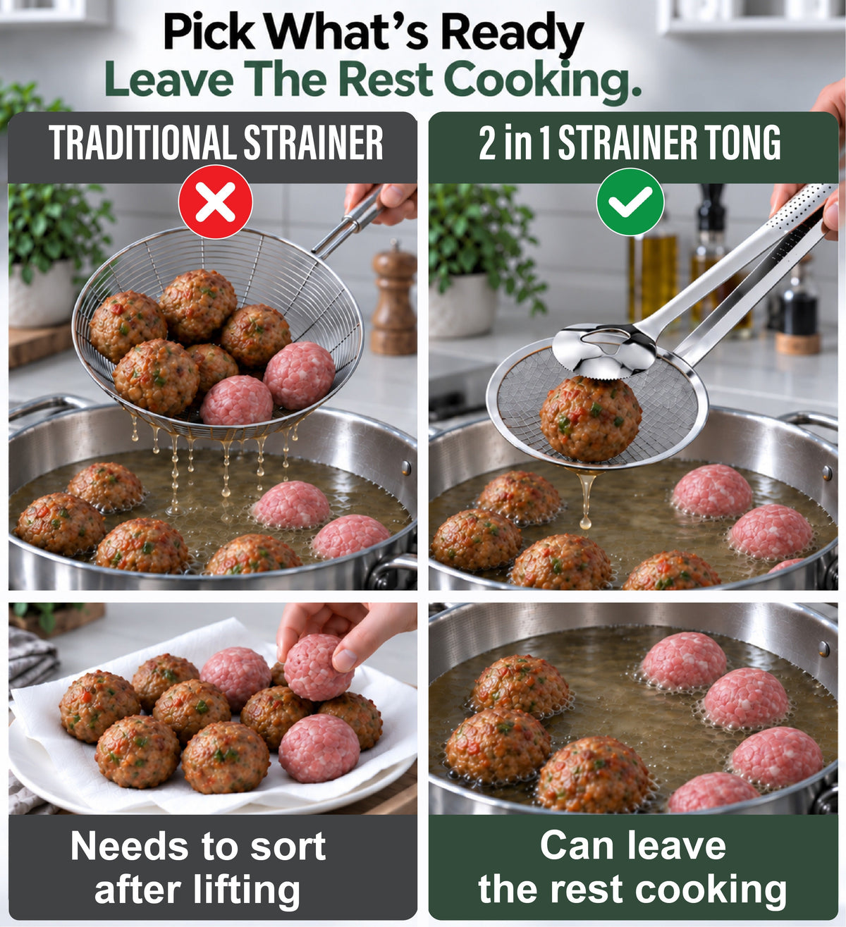 HomeCleanGoods™ GripStrain 2-in-1 Kitchen Strainer Tong
