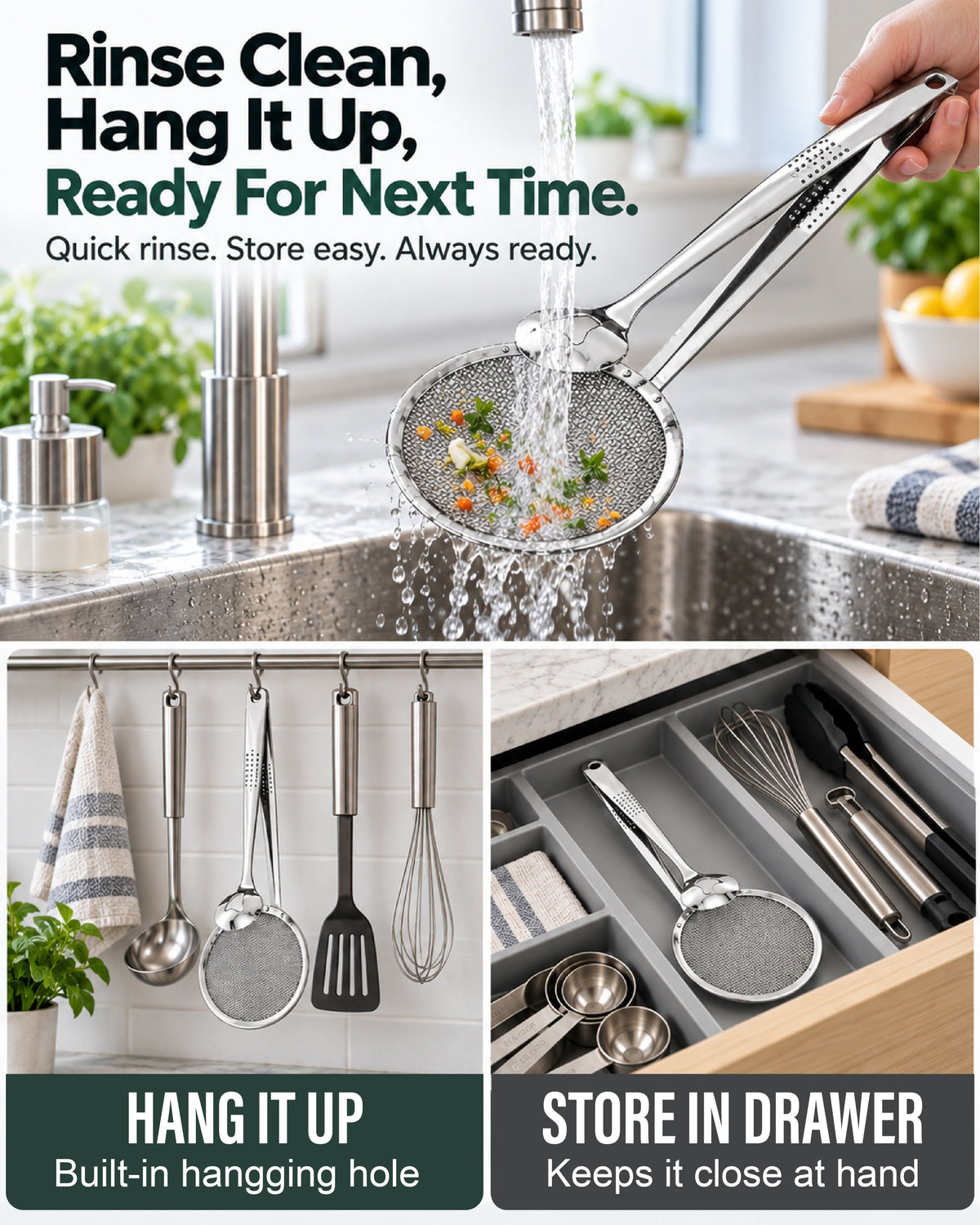 HomeCleanGoods™ GripStrain 2-in-1 Kitchen Strainer Tong