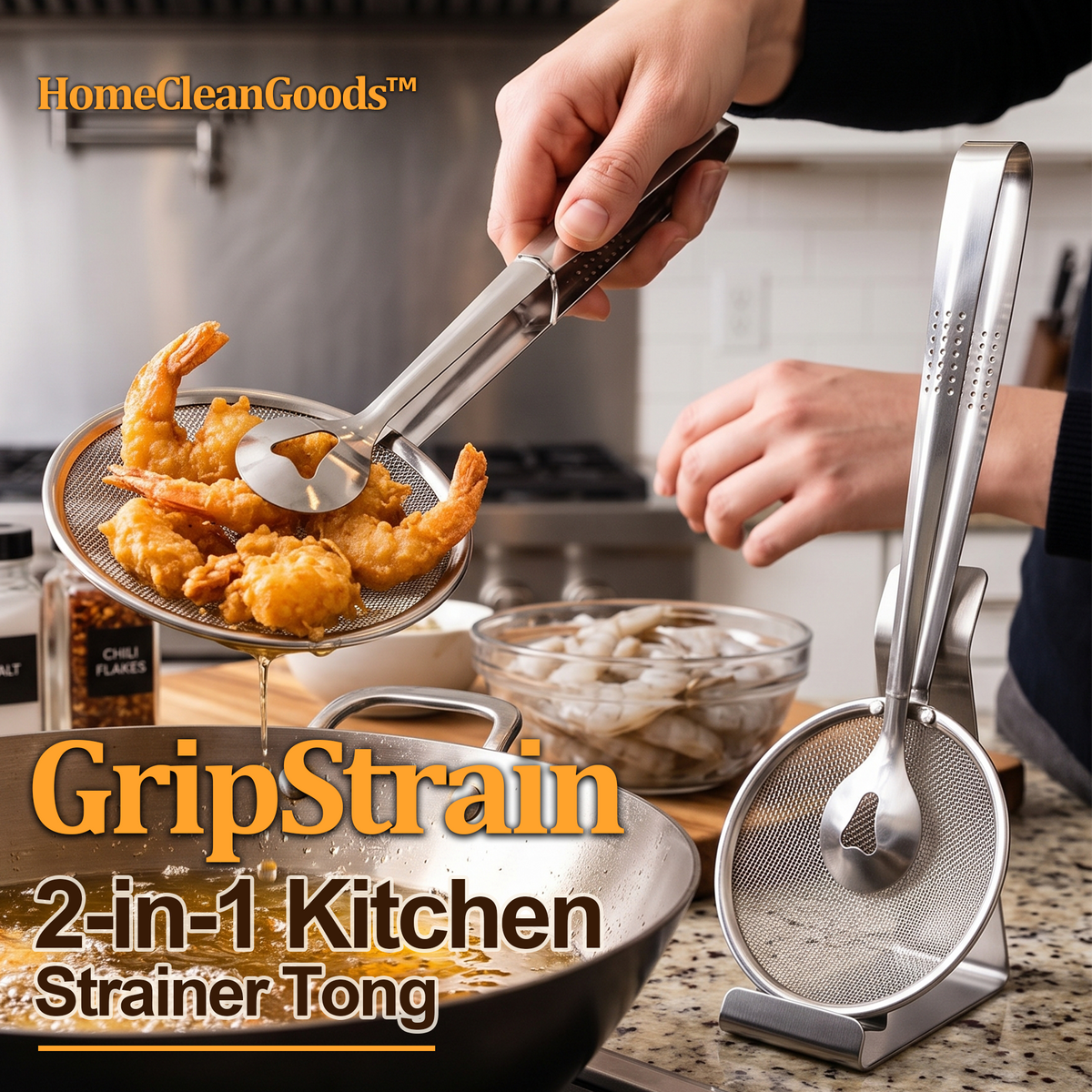 HomeCleanGoods™ GripStrain 2-in-1 Kitchen Strainer Tong