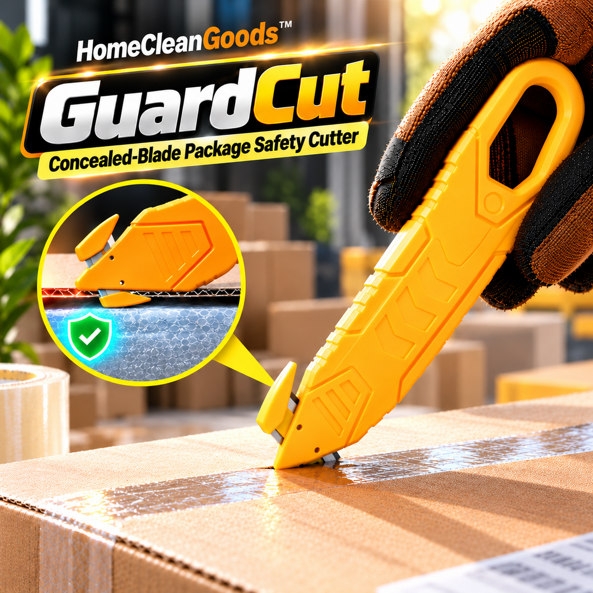 HomeCleanGoods™ GuardCut Concealed-Blade Package Safety Cutter