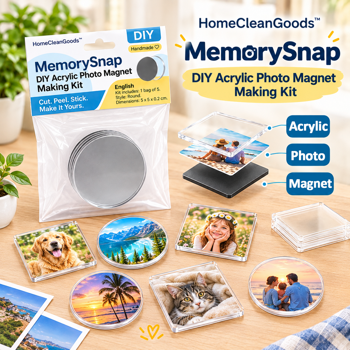 HomeCleanGoods™ MemorySnap DIY Acrylic Photo Magnet Making Kit