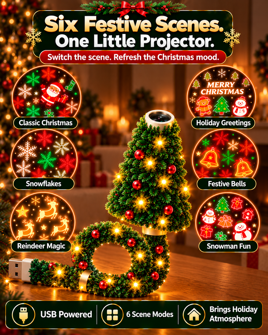 HomeCleanGoods™ MerryGlow 360° Mini Christmas Night Projector