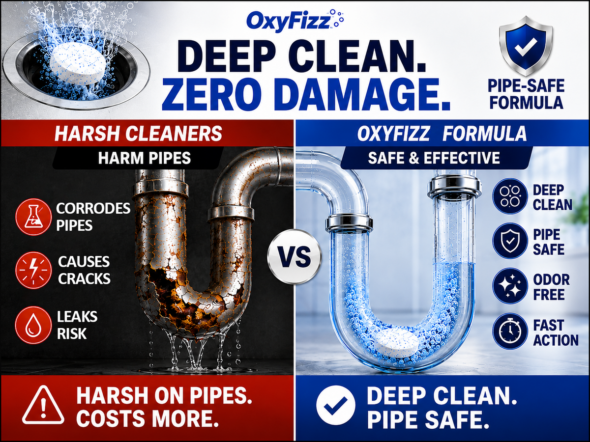 HomeCleanGoods™ OxyFizz Pipe-Safe Drain Cleaning Tablets