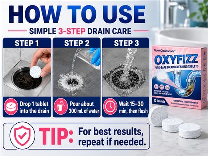 HomeCleanGoods™ OxyFizz Pipe-Safe Drain Cleaning Tablets