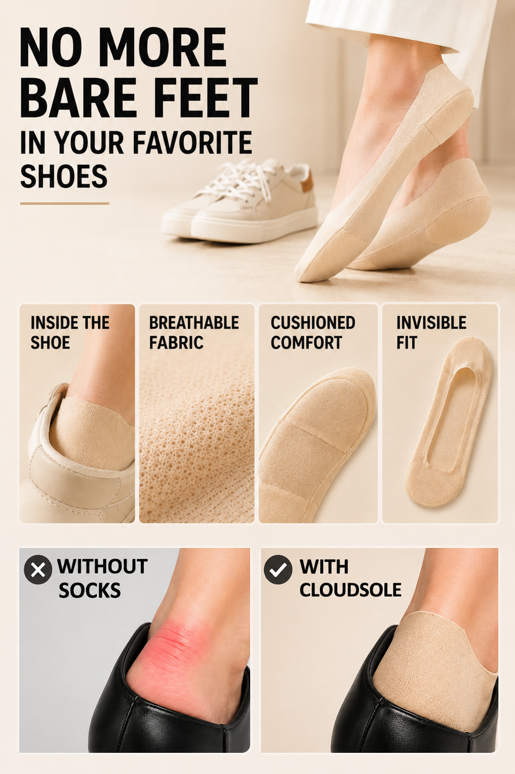 Next2Comfort™ CloudSole Invisible Cushion Shock-Absorbing Socks