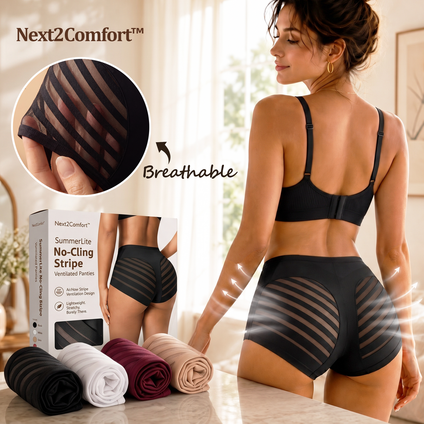 Next2Comfort™ SummerLite No-Cling Stripe Ventilated Panties