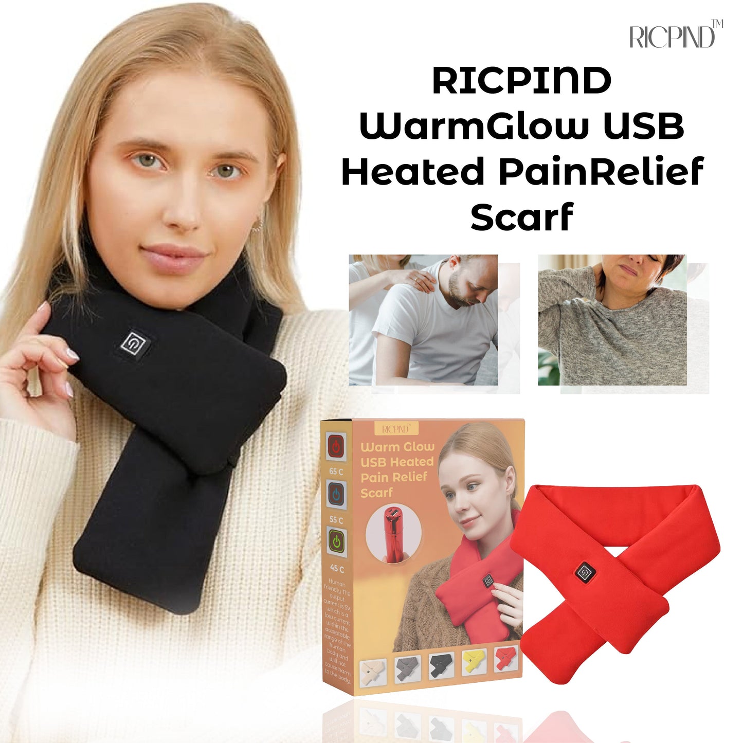 RICPIND Warm Glow USB Heated Pain Relief Scarf