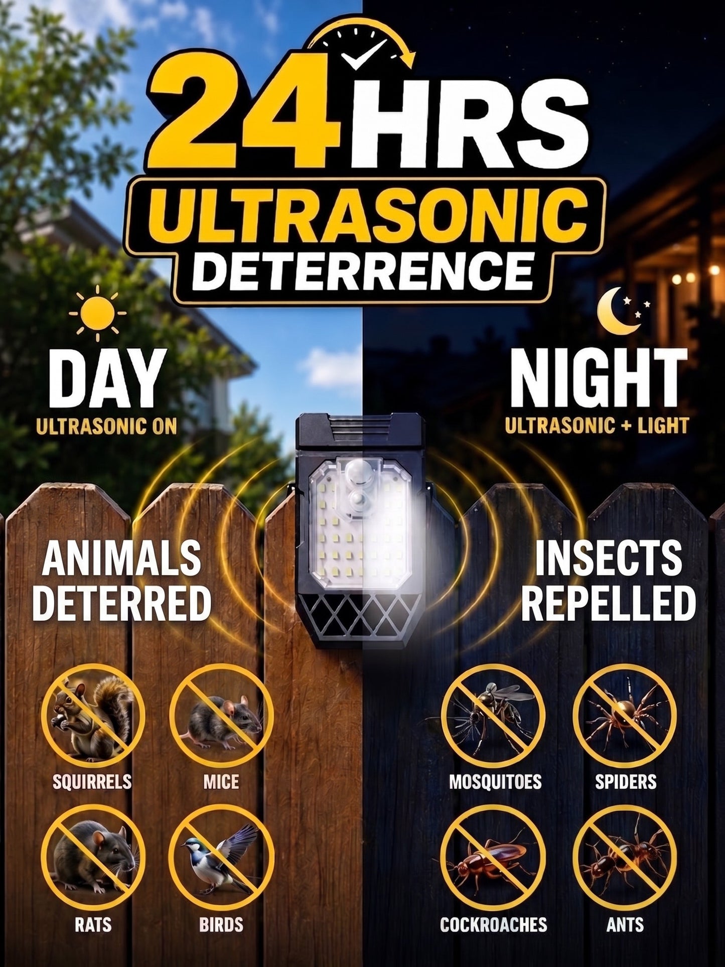 HomeCleanGoods™ SonicBarrier Clip-On Solar Pest Deterrent Light 